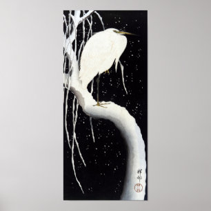 柳に白鷺, 古邨 Egret on snow covered Willow, Ohara Koson Poster