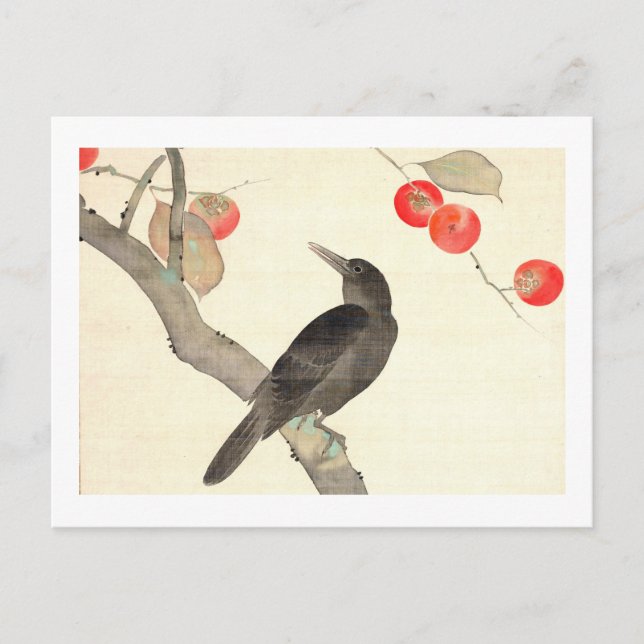 柿に烏, 抱一 Persimmon and Crow, Hōitsu Postcard (Front)