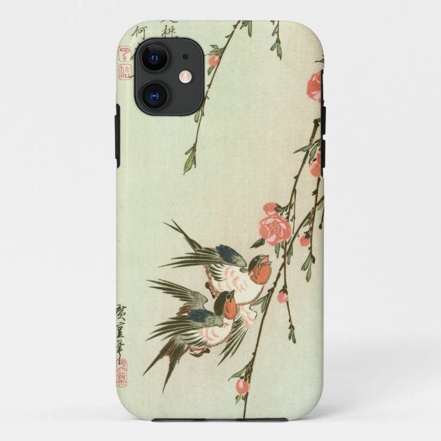 桃の花に燕, 広重 Peach Blossom and Swallow, Hiroshige Case-Mate iPhone Case (Back)