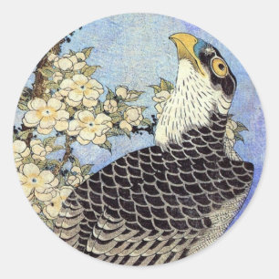 桜にハヤブサ, Falcon & Cherry Blossoms, Hokusai, Ukiyo-e Classic Round Sticker
