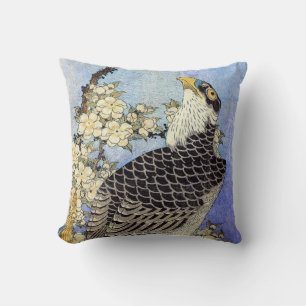 桜にハヤブサ, Falcon & Cherry Blossoms, Hokusai, Ukiyo-e Throw Pillow