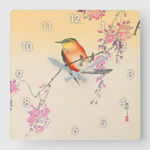 桜に鳥, 小原古邨 Bird & Cherry Blossoms, Ohara Koson Square Wall Clock