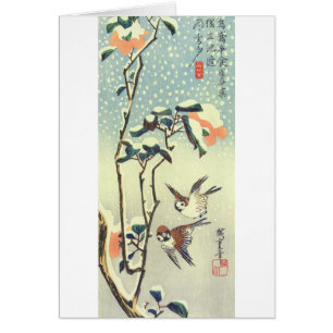 椿に雀, 広重 Camellia and Sparrow, Hiroshige, Ukiyo-e