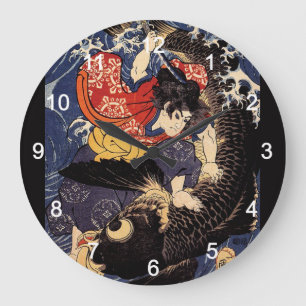 “歌川国芳”の“鬼若丸の鯉退治”の壁掛け時計 LARGE CLOCK