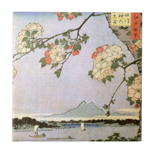 江戸の桜, 広重 Cherry Blossoms of Edo, Hiroshige, Ukiyoe Tile