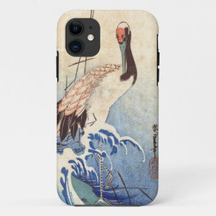 波と鶴, 広重 Crane and Waves, Hiroshige, Ukiyo-e iPhone 11 Case