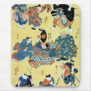 流行猫の狂言づくし, 国芳 Actors of The Cat, Kuniyoshi, Ukiyoe Mouse Pad