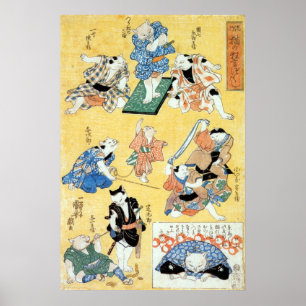 流行猫の狂言づくし, 国芳 Actors of The Cat, Kuniyoshi, Ukiyoe Poster