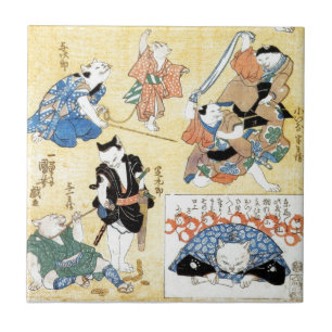 流行猫の狂言づくし, 国芳 Actors of The Cat, Kuniyoshi, Ukiyoe Tile