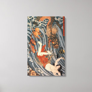 海女と龍, 国芳, Woman & Dragon, Kuniyoshi, Ukiyo-e Canvas Print