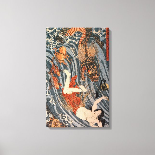 海女と龍, 国芳, Woman & Dragon, Kuniyoshi, Ukiyo-e Canvas Print (Front)