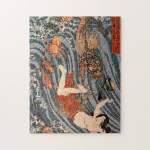 海女と龍, 国芳, Woman & Dragon, Kuniyoshi, Ukiyo-e Jigsaw Puzzle