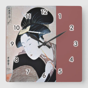 深く忍恋,歌麿 Deeply Hidden Love, Utamaro, U Square Wall Clock