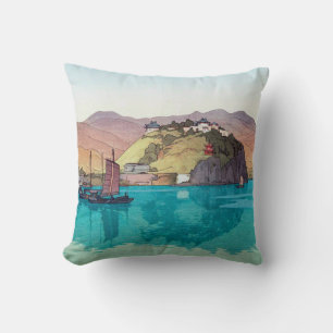 湖口, Hukou, China, Hiroshi Yoshida, Woodcut Throw Pillow