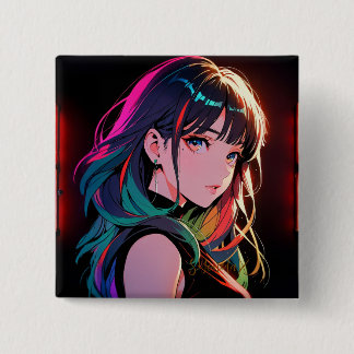 煌霞の少女【Radiant Haze Girl】セラミックタイル 2 Inch Square Button