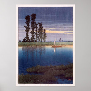 牛堀の夕暮れ, Evening at Ushibori, Hasui Kawase, Woodcut Poster