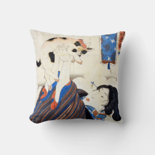 猫と女, 国芳 Cat and Woman, Kuniyoshi, Ukiyo-e Throw Pillow