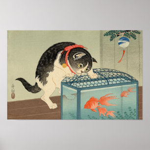 猫と金魚, 古邨 Cat & Goldfish, Koson, Ukiyo- Poster