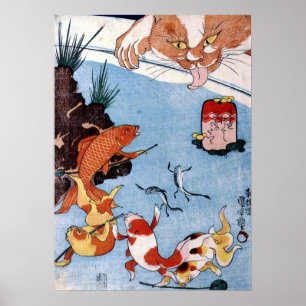 猫と金魚, 国芳 Cat and Goldfish, Kuniyoshi,  Poster