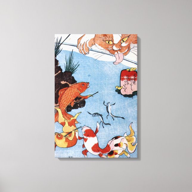 猫と金魚, 国芳 Cat and Goldfish, Kuniyoshi, Ukiyo-e Canvas Print (Front)