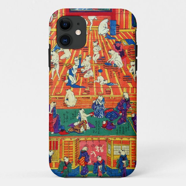 猫のおぶうや, 作者不詳 Hot spring of The Cat, Author unknown Case-Mate iPhone Case (Back)