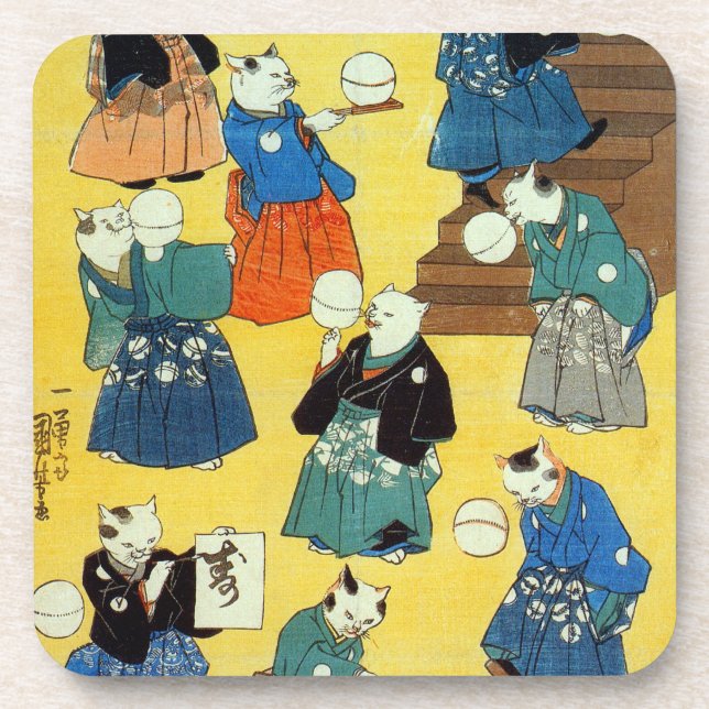 猫の曲芸師, 国芳 Acrobat of the Cats, Kuniyoshi, Ukiyo-e Coaster (Front)