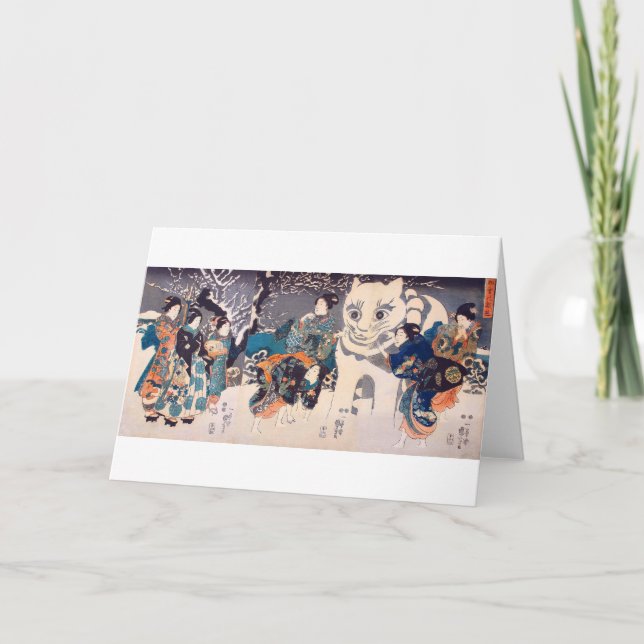 猫の雪だるま,国芳  Big Cat Snowman, Kuniyoshi, Ukiyo-e Card (Front)
