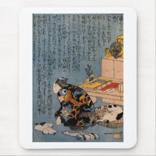猫好きな絵師の自画像, 国芳 Painter who Mouse Pad