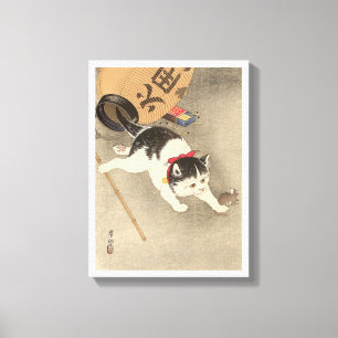 猫, 古邨 Cat Catching Mouse, Ohara Koson, Ukiyo-e Canvas Print