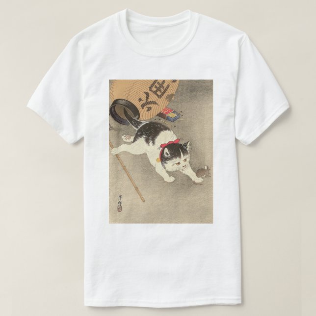 猫, 古邨 Cat Catching Mouse, Ohara Koson, Ukiyo-e T-Shirt (Design Front)