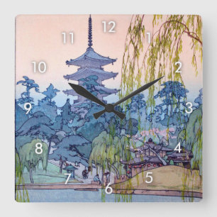 猿澤池, Sarusawa Pond, Hiroshi Yoshida, Woodcut Square Wall Clock