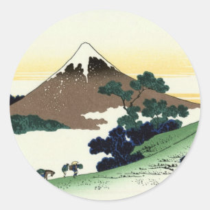 甲州犬目峠, 北斎 View Mt.Fuji from Inume, Hokusai Classic Round Sticker