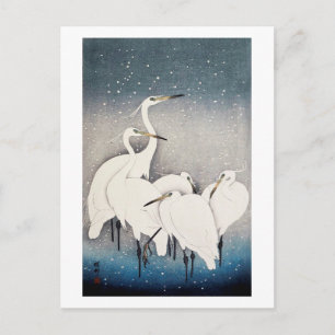 白鷺の群れ, 古邨 Group of Egrets, Ohara Koson, Woodcut Postcard