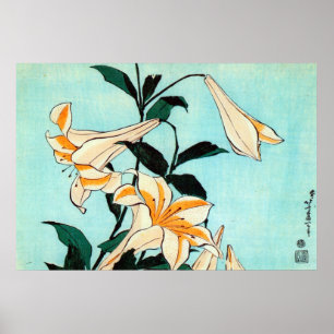 百合, 北斎 Lily, Hokusai, Ukiyo-e Poster