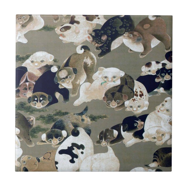 百犬図, 伊藤若冲 Hundred Dogs, Itō Jakuchū Tile (Front)