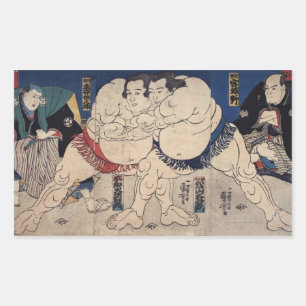 相撲, 国芳 Sumo Wrestling, Kuniyoshi, Ukiyo-e Sticker