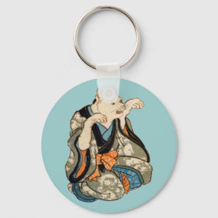 着物の猫, 芳藤 Kimono Cat, Yoshifuji, Ukiyo-e Keychain