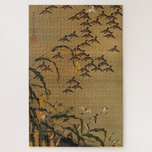 秋塘群雀図, 若冲 Flock of Sparrows, Jakuchū Jigsaw Puzzle