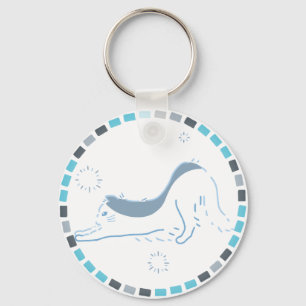 空色タイルにのび猫、やさしい朝のひととき KEYCHAIN