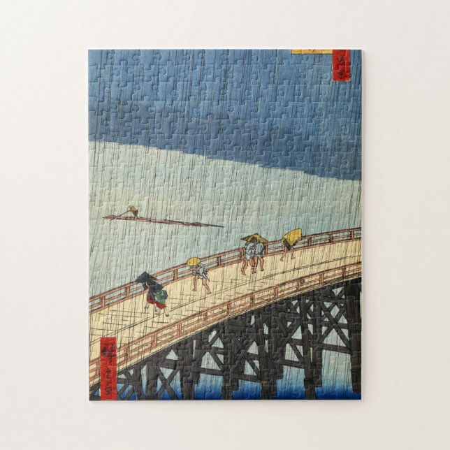 突然の雨, 広重 Sudden Rain, Hiroshige, Ukiyo-e Jigsaw Puzzle (Vertical)