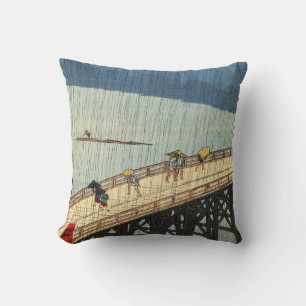 突然の雨, 広重 Sudden Rain, Hiroshige, Ukiyo-e Throw Pillow