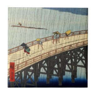 突然の雨, 広重 Sudden Rain, Hiroshige, Ukiyo-e Tile