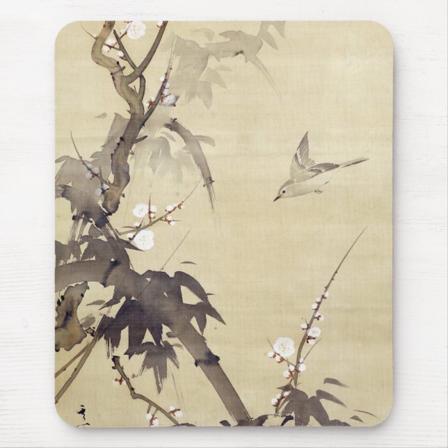 竹に鳥, 其一 Bird and Bamboo, Kiitsu, Japan Art Mouse Pad (Front)
