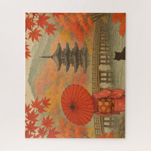 紅葉に包まれた渡月橋と五重塔/Autumn Pagoda and Bridge in Kyoto Jigsaw Puzzle