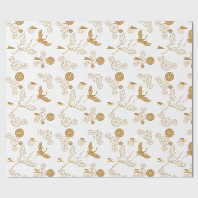 縁起の良い金色の日本の鶴模様 WRAPPING PAPER (Flat)