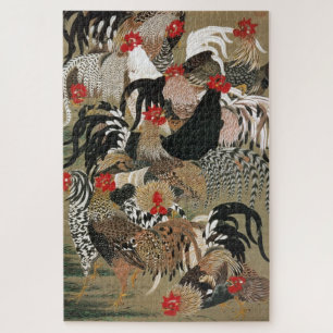 群鶏図, 若冲 Flock of Roosters, Jakuchū, Japan Art Jigsaw Puzzle