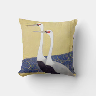 群鶴図屏風（部分）, 其一 Cranes(detail), Kiitsu Throw Pillow