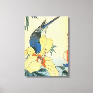 芙蓉に青い鳥, 広重 Hibiscus and Blue Bird, Hiroshige Canvas Print