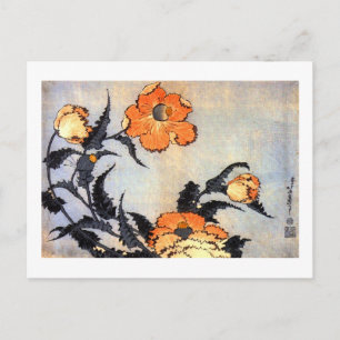 芥子の花, 北斎 Poppies, Hokusai, Ukiyoe Postcard