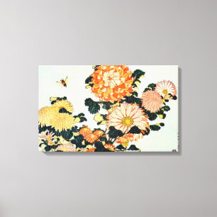 菊と蜂, 北斎 Chrysanthemum and Bee, Hokusai, Ukiyo-e Canvas Print